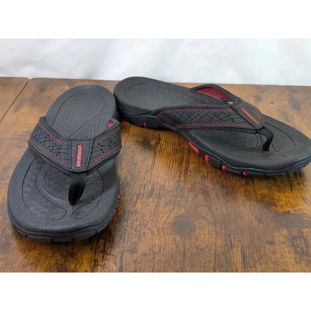 Hobibear Mens Size 10 Black Red Thong Slide On Cushioned Flip Flop Sandal Shoes